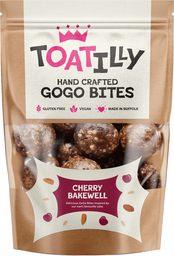 cherry bakewell gogo bites in a pouch