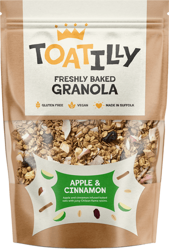 apple and cinnamon granola in a pouch