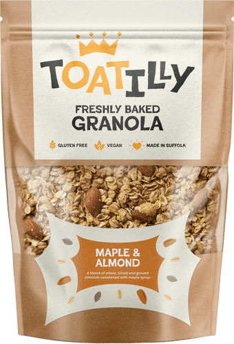 maple and almond granola in a pouch